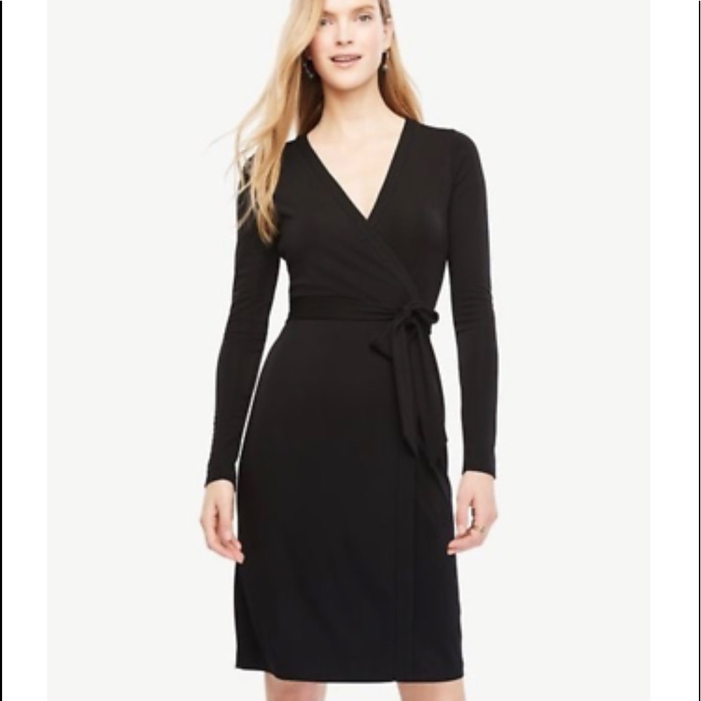 Ann Taylor Matte Jersey Wrap Dress in Black
